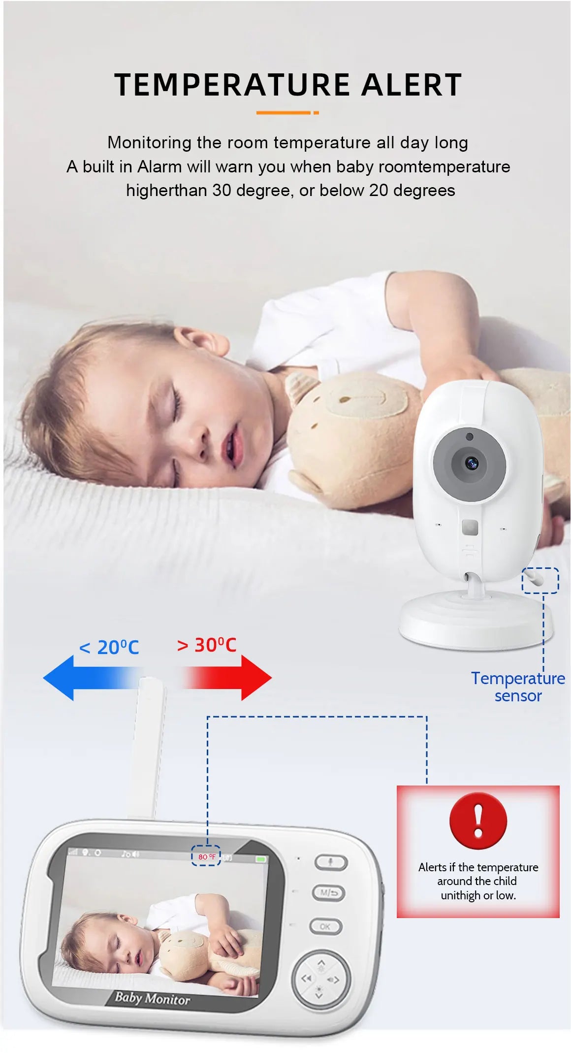 3.5 inch Wireless Video Baby Monitor Night Vision Temperature Monitoring 2 Way Audio Talk Baby Nanny Security Camera