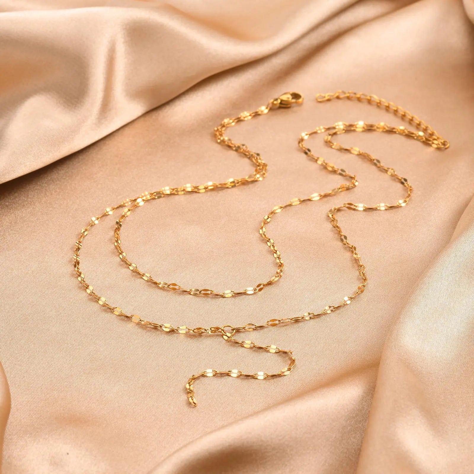 Stainless Steel Lip Chain,Double Layered Fringe Necklace,Gold Color Chaoker Fashion Jewelry Long Neckalce Sets