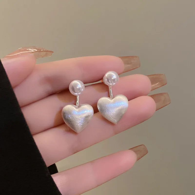 Fashion Contracted Heart Pearl Fine Earrings Joker Sweet Elegant Temperament Women Drop Earring Fashion Jewelry