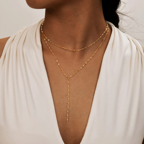 Stainless Steel Lip Chain,Double Layered Fringe Necklace,Gold Color Chaoker Fashion Jewelry Long Neckalce Sets