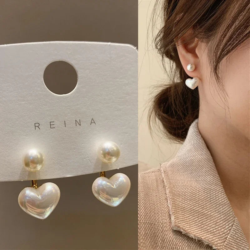 Fashion Contracted Heart Pearl Fine Earrings Joker Sweet Elegant Temperament Women Drop Earring Fashion Jewelry