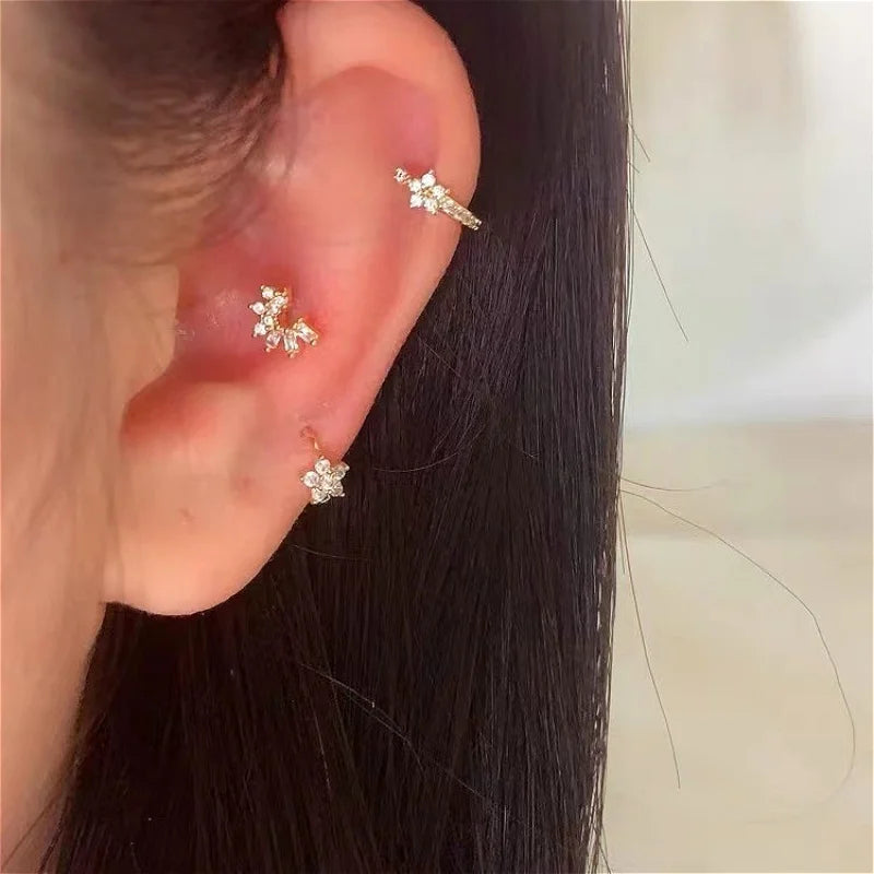 Fashion Stainless Steel Zircon Hoops Earrings Vintage Crystal Zirconia