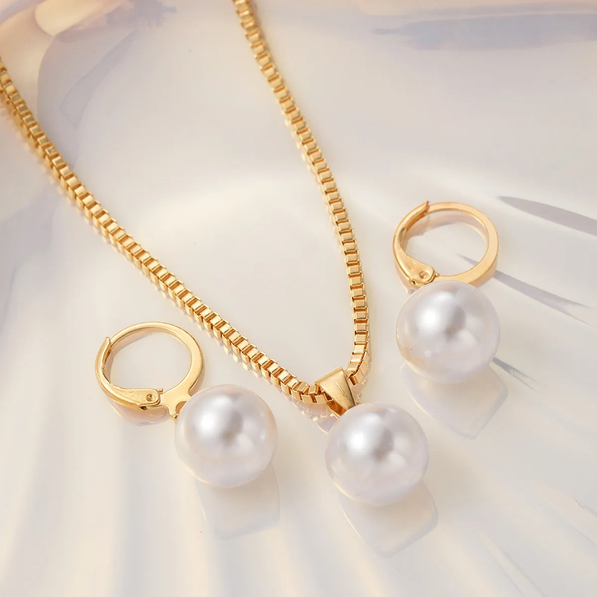 Fashion Pearl Jewelry Set For Women Dangle Earrings Pendant Necklace Simple Dainty Daily Wear Outfit  Party Accessories