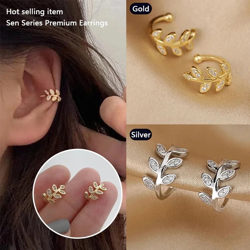 Cute Metal Leaf Earcuff Clips On Earring for Women Girls, No Fake Piercing Cartilage Earrings Ear Ring Without Hole