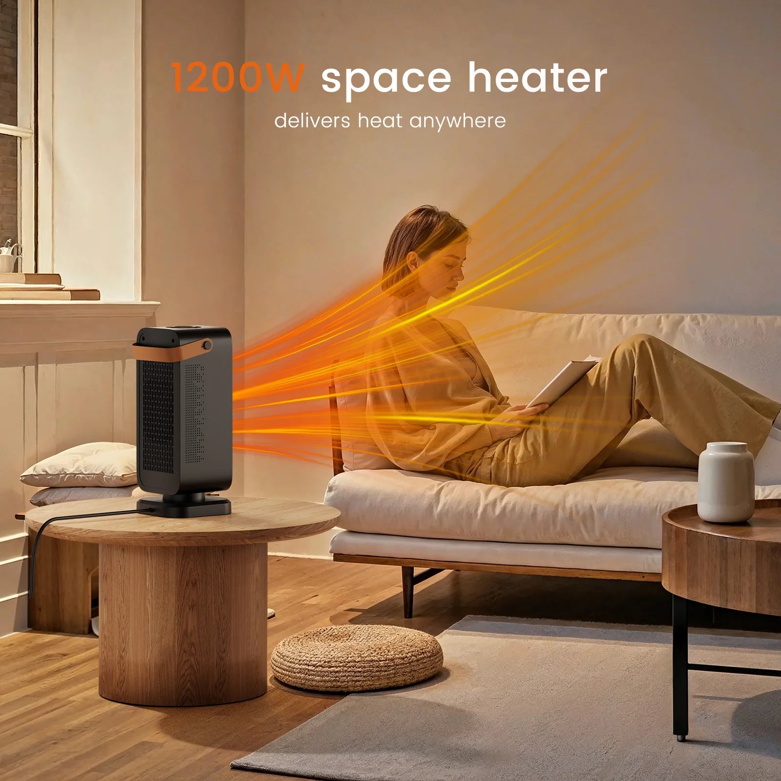 Heater for Home 1200W Fast Heating with Overheating&Tip-Over Protection Portable Electric Heater for Bedroom living Room