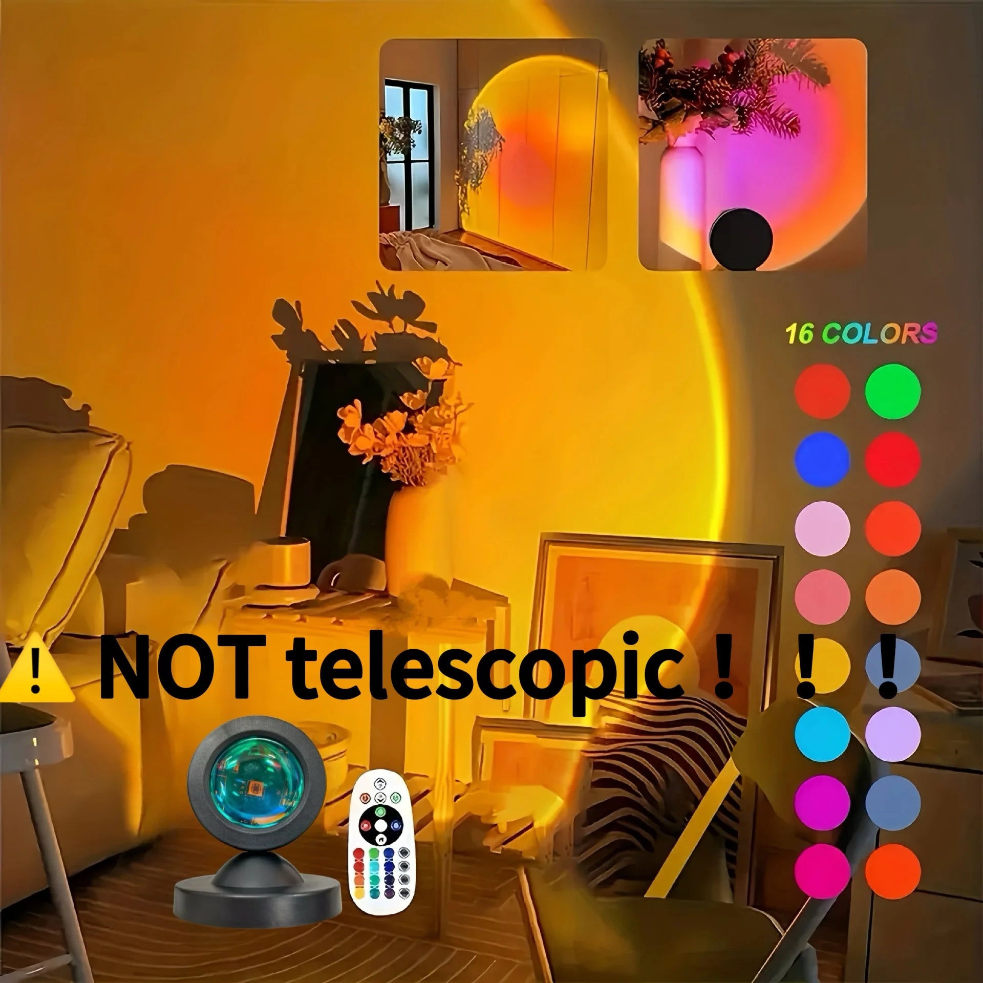1pc Vibrant Sunset Projection Light - 16-Color Spectrum, USB Remote Control, Dynamic Color Changing LED Light - Creates Warm Hom