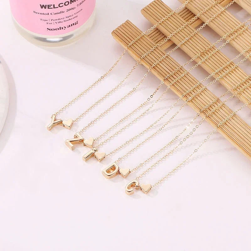 Tiny Heart Dainty Initial Necklace Gold Silver Color Letter Name Choker  For Women Pendant Jewelry Gift