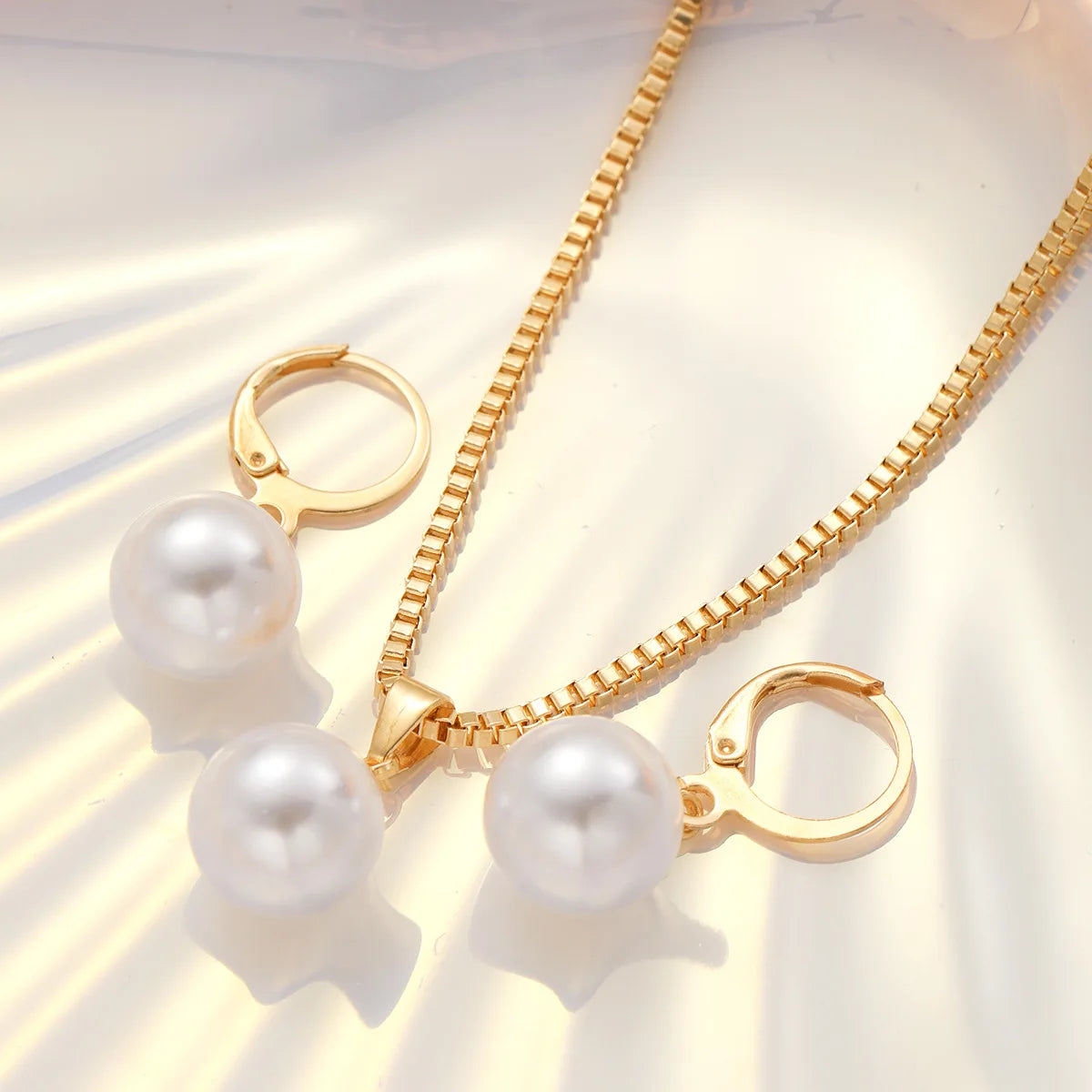 Fashion Pearl Jewelry Set For Women Dangle Earrings Pendant Necklace Simple Dainty Daily Wear Outfit  Party Accessories