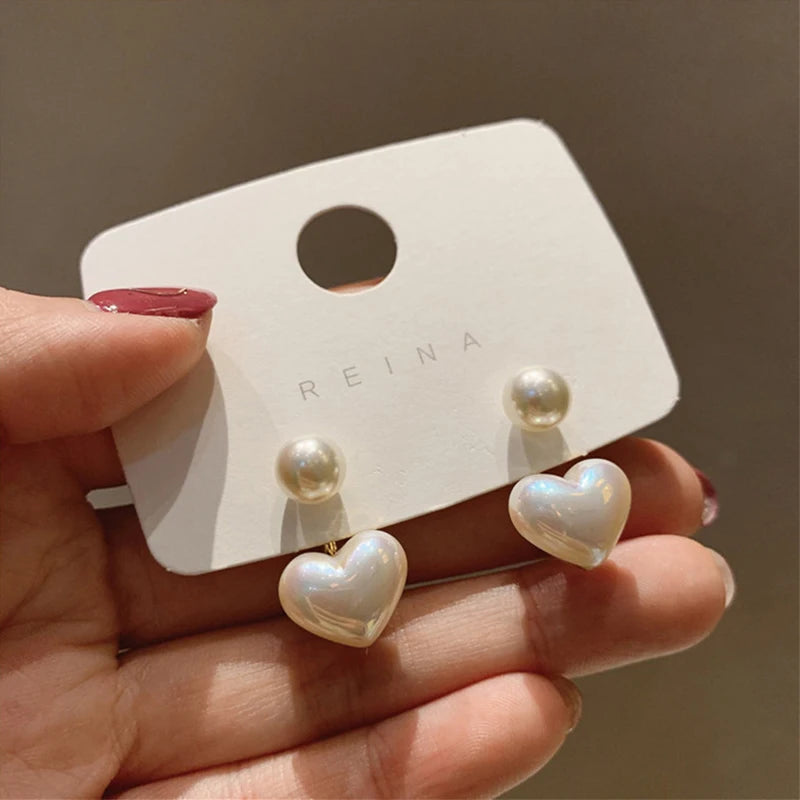 Fashion Contracted Heart Pearl Fine Earrings Joker Sweet Elegant Temperament Women Drop Earring Fashion Jewelry