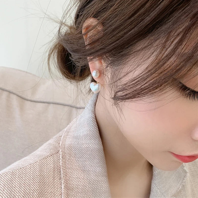 Fashion Contracted Heart Pearl Fine Earrings Joker Sweet Elegant Temperament Women Drop Earring Fashion Jewelry