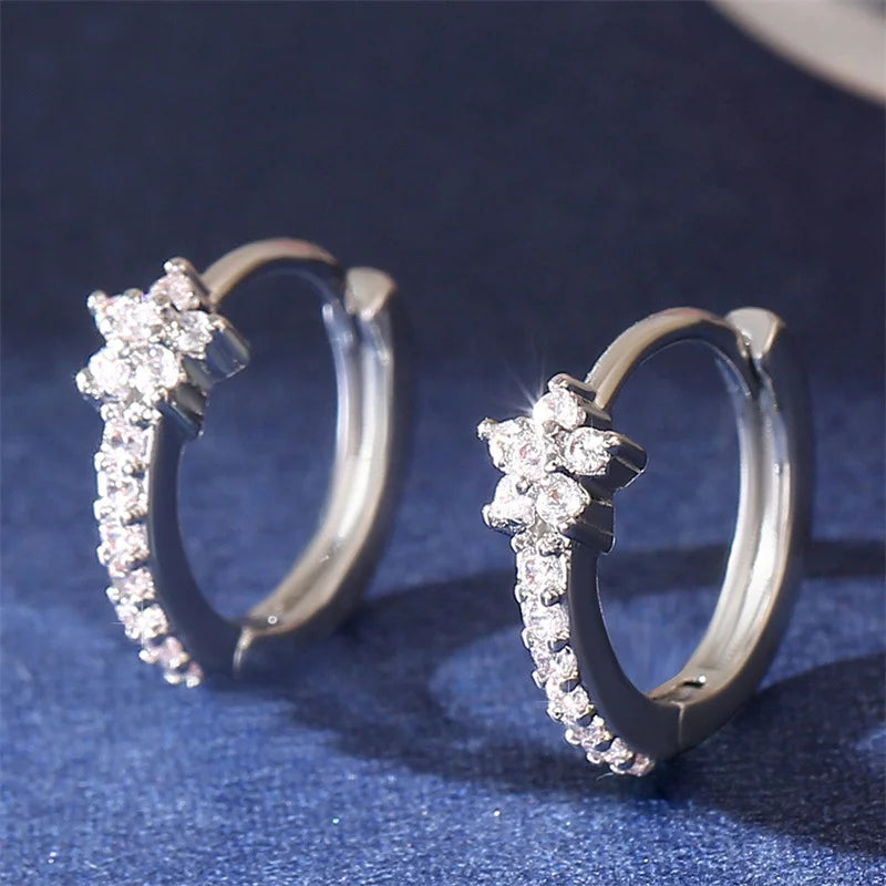 Fashion Stainless Steel Zircon Hoops Earrings Vintage Crystal Zirconia