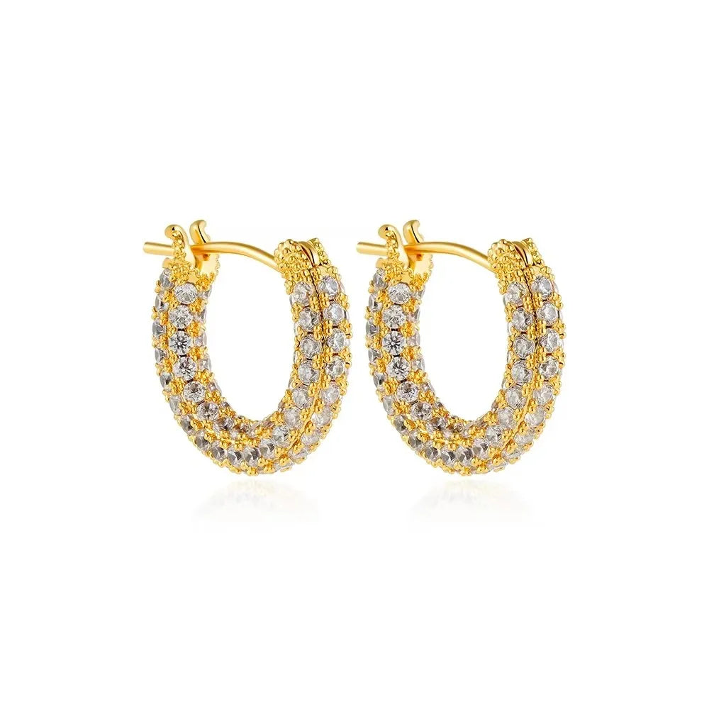 Fashion CZ Zircon Round Huggie Hoop Earrings for Women Geometric U Shape Ear Buckle Hoops Gold Plated Stainless Steel