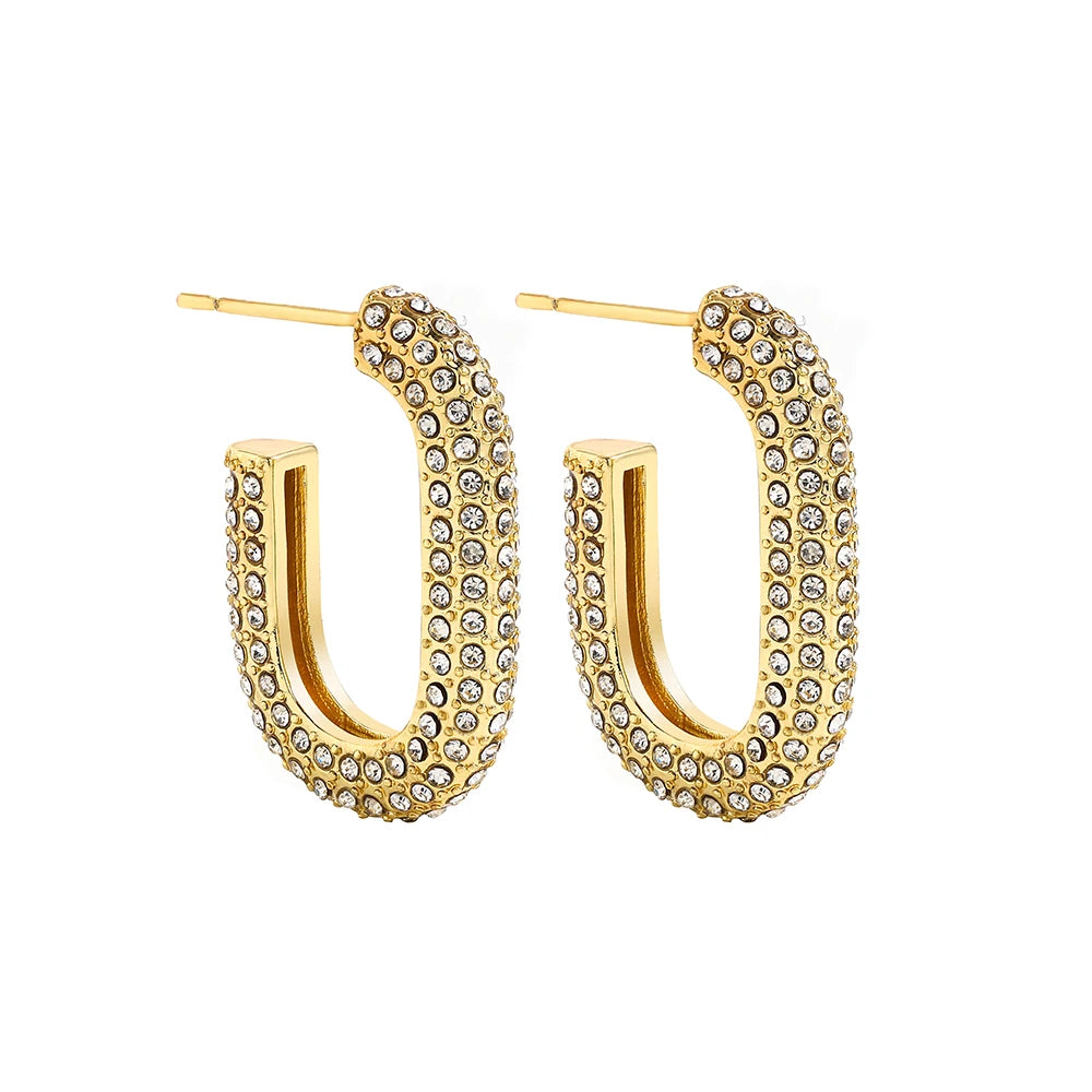 Fashion CZ Zircon Round Huggie Hoop Earrings for Women Geometric U Shape Ear Buckle Hoops Gold Plated Stainless Steel