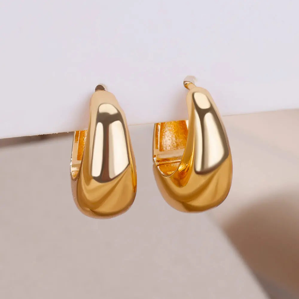 Chunky Drop Hoop Earrings - Stainless Steel Gold / SilverColor