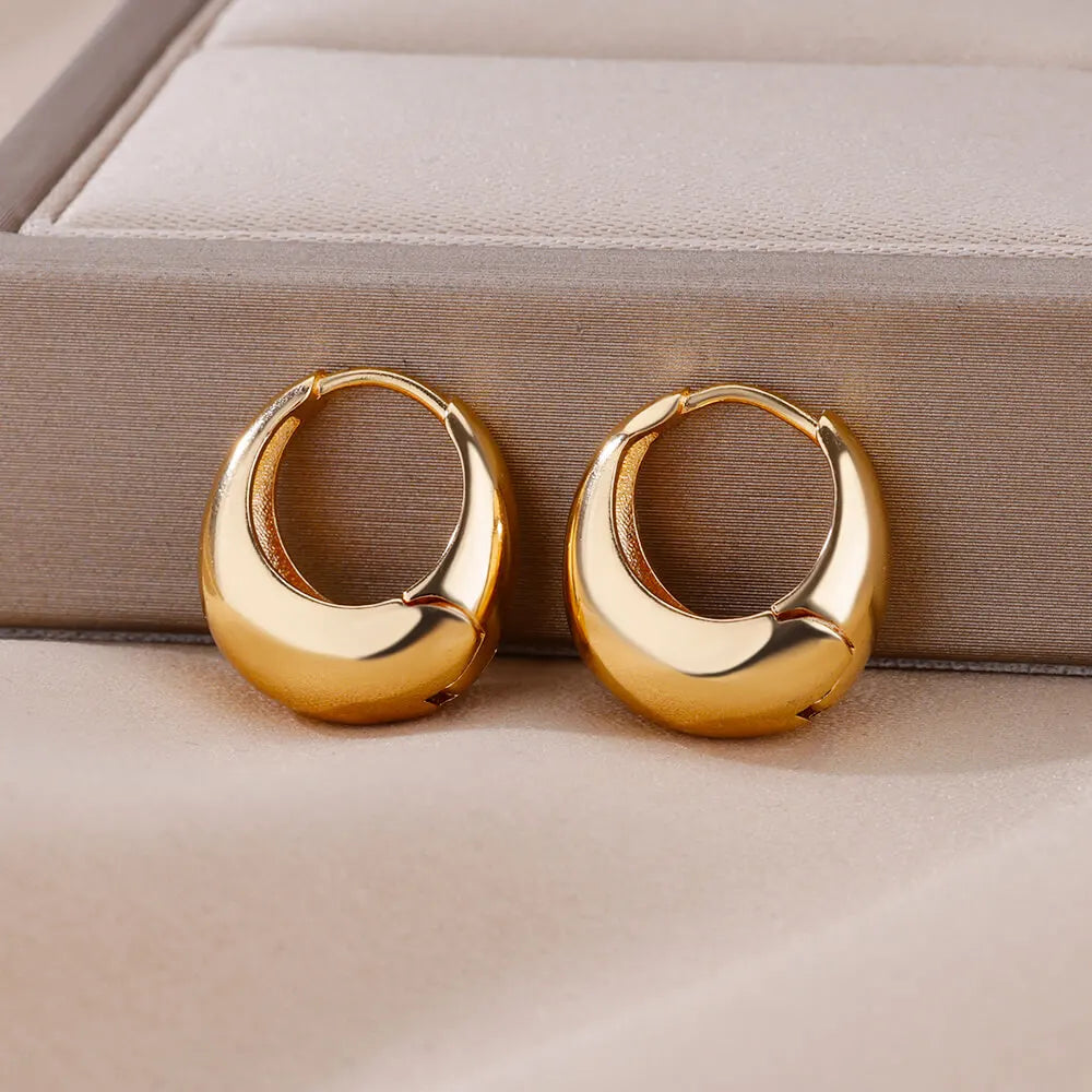 Chunky Drop Hoop Earrings - Stainless Steel Gold / SilverColor