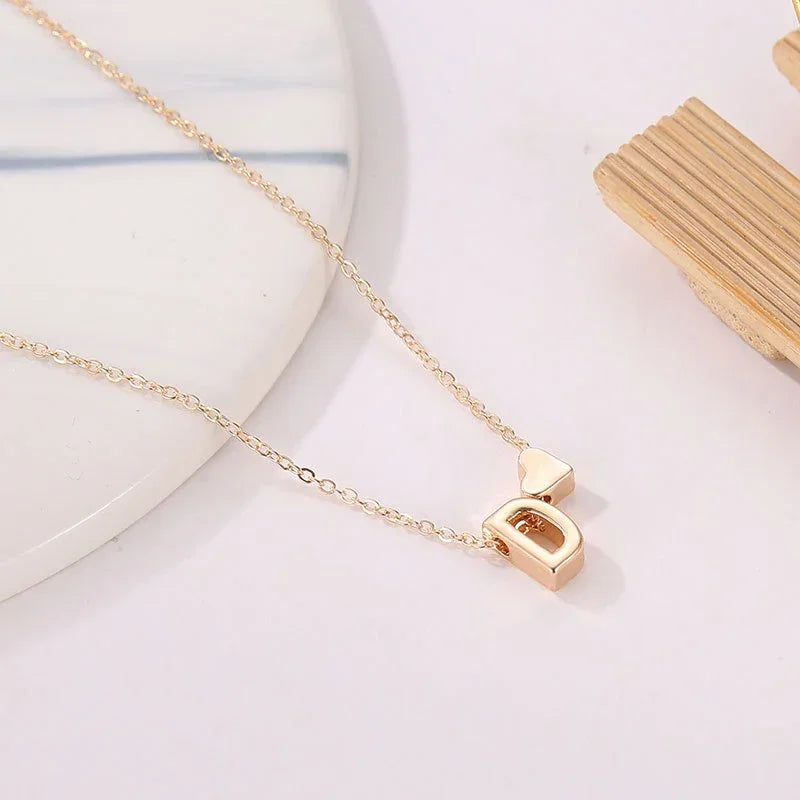 Tiny Heart Dainty Initial Necklace Gold Silver Color Letter Name Choker  For Women Pendant Jewelry Gift
