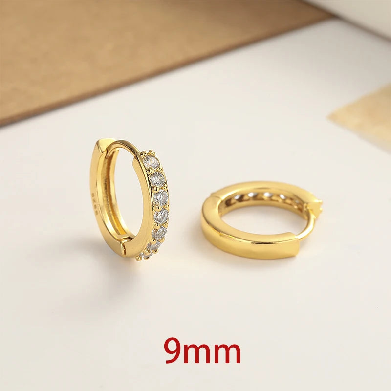 Dainty Tiny Layered Gold Plated Copper Metal Paved CZ Huggie Hoop Earrings for Women Girls Luxury Elegant Catilage Hoops Jewelry