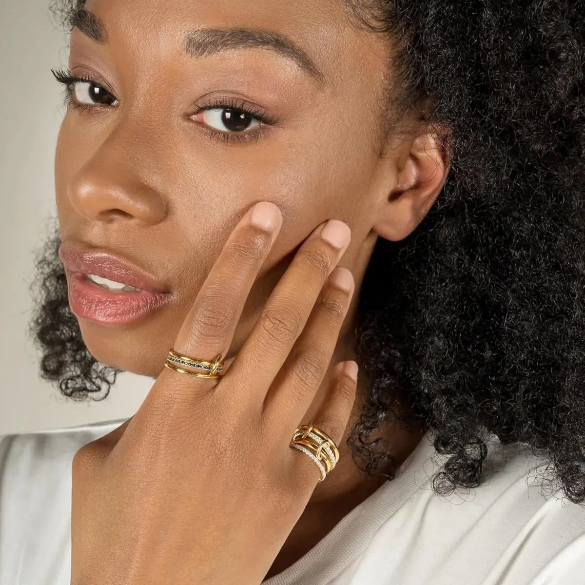 Niche Two-Color Four-Ring Copper Jewelry Ring, Hypoallergenic, Ins Style, Stacking Artifact