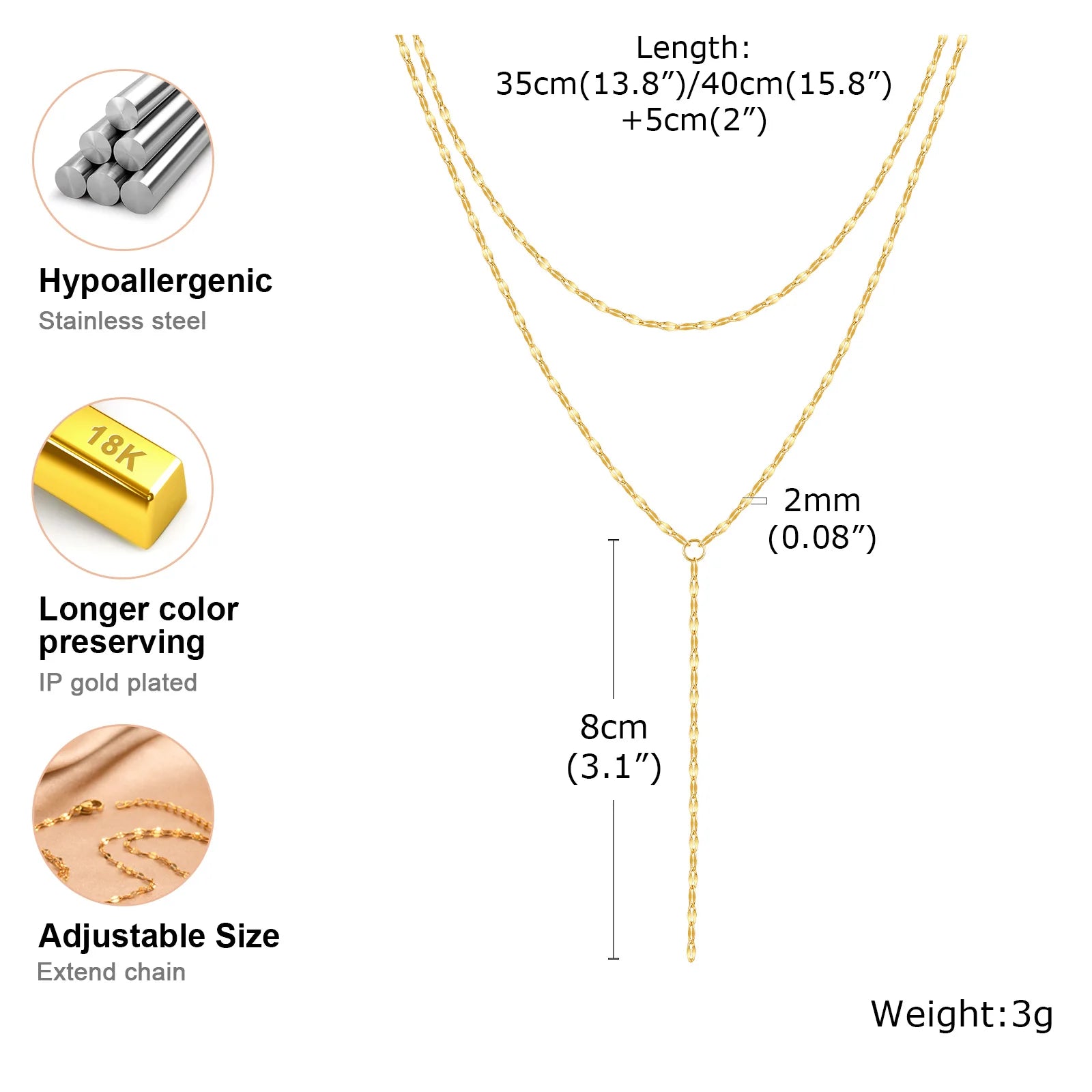 Stainless Steel Lip Chain,Double Layered Fringe Necklace,Gold Color Chaoker Fashion Jewelry Long Neckalce Sets
